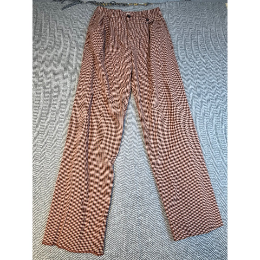A New Day Womens Brown Gingham High Rise Pleated Wide Leg Trousers Size 4